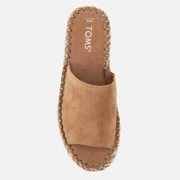 NWOT Toms | Women’s Tan Suede Clarita Open Toe Slip-On Espadrille Flats Mules, 7 - Picture 3 of 16